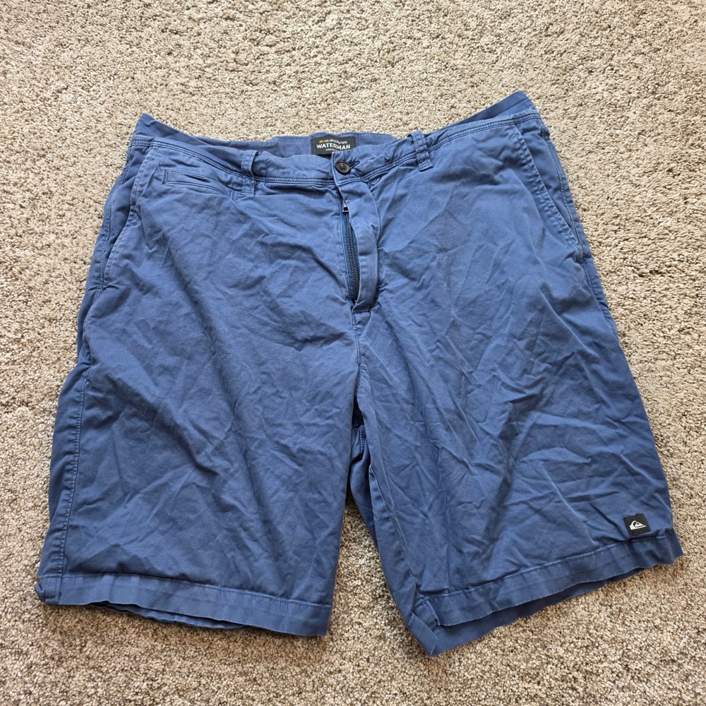 Quiksilver Waterman Shorts Mens 36 Blue Cotton Stretch Chino Casual Surf Summer